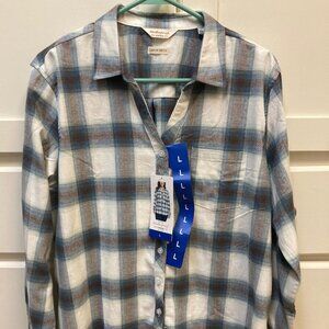 NWT Weatherproof Vintage Women's Stretch Flannel Long Sleeve Shirt Blue, Large